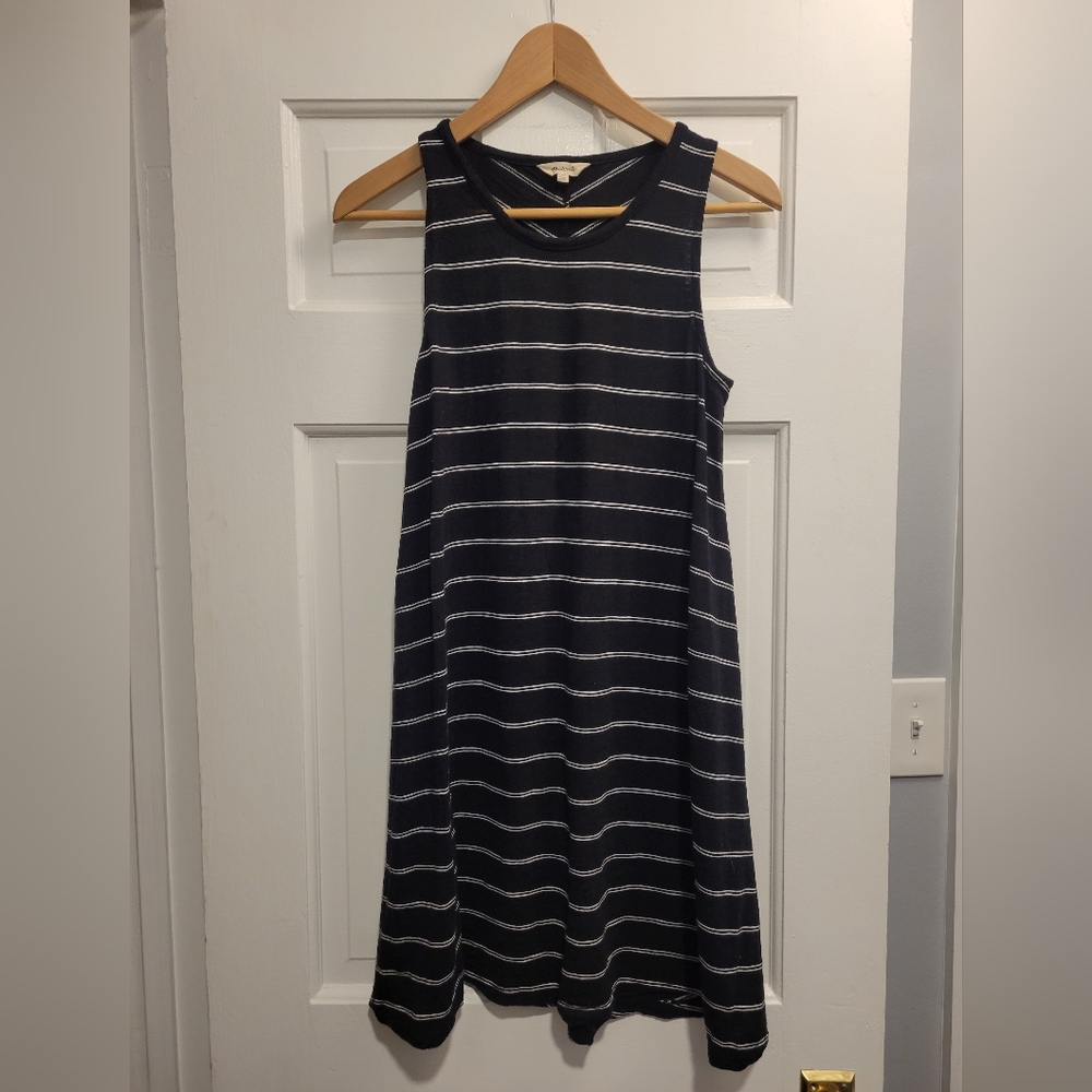Madewell sleeveless black and white striped trapeze dress